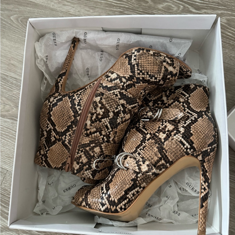 Guess - Snake Skin Booties - Open Toe